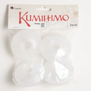 Kumihimo bobbin spool 1pkg8, plastic, clear, 2-1/2 inch round with 3/4 inch (20mm) hole.