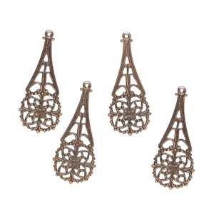 Focal, steel, pkg/4, 30x13mm teardrop with cutout design, antique bronze finish.