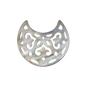 Component, black lip shell (natural), 26x23mm with cutout design, Mohs hardness 3-1/2. Sold individually.