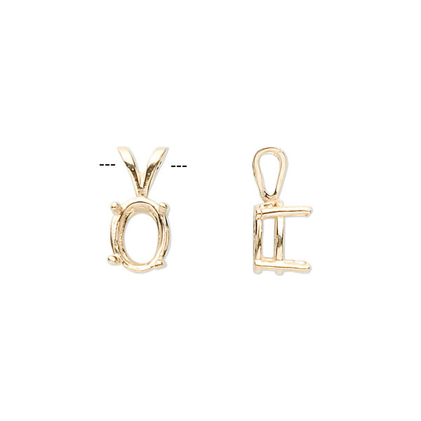 Pendant, Sure-Set™, 14Kt gold, 8x6mm with 4-prong oval basket setting. Sold individually. image number 0