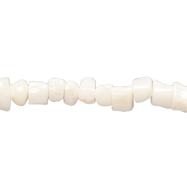 Bead, bamboo coral (bleached), white, 5x4mm-7x5mm heishi, C grade, Mohs hardness 3-1/2 to 4. Sold per 16-inch strand. image number 0