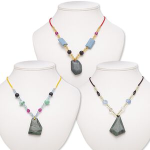 Serpentine / multi-gemstone / acrylic 1pkg3, freeform necklace continuous 20 inch mix 36x26mm-54x37mm