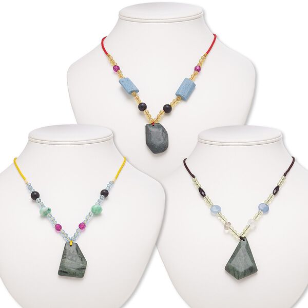 Serpentine / multi-gemstone / acrylic 1pkg3, freeform necklace continuous 20 inch mix 36x26mm-54x37mm image number 0