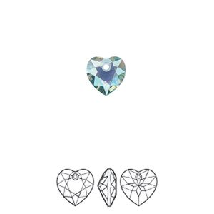 Drop 72pk aquamarine shimmer, Swarovski® 8mm pendant heart cut 6432