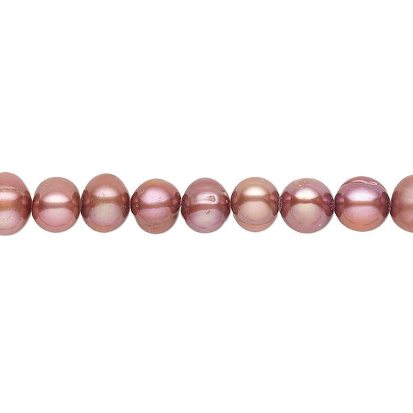 Pearl, cultured freshwater (dyed), pomegranate, 5-6mm semi-round with 0.4-0.6mm hole, D grade, Mohs hardness 2-1/2 to 4. Sold per 15-inch strand. image number 0