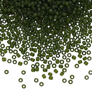 Seed bead, TOHO BEADS®, glass, pkg/50g, #11 round, translucent frosted olivine (TR-11-940F).
