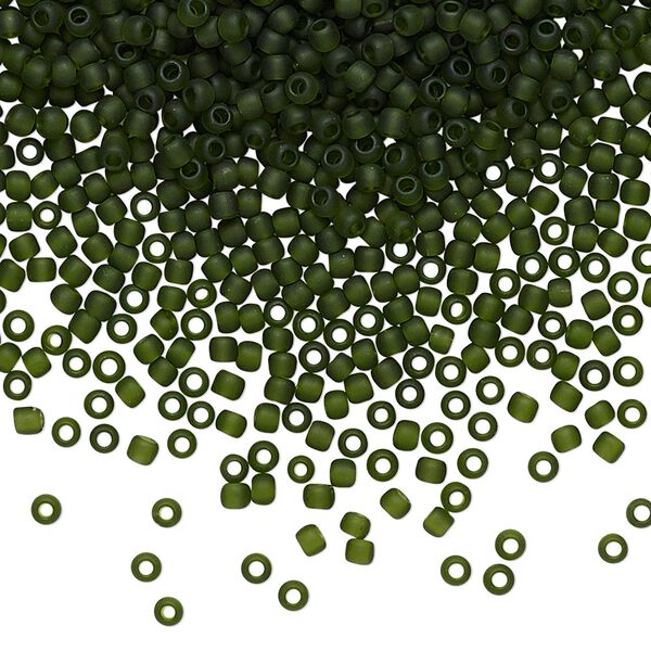 Seed bead, TOHO BEADS®, glass, pkg/50g, #11 round, translucent frosted olivine (TR-11-940F). image number 0