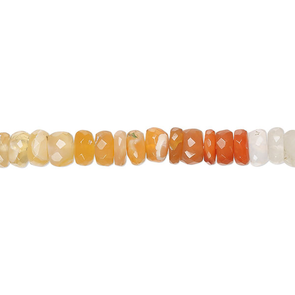 Bead, fire opal (natural), shaded, 5x1mm-6x3mm hand-cut faceted rondelle with 0.4-1.4mm hole, B- grade, Mohs hardness 5 to 6-1/2. Sold per 17-inch strand. image number 0