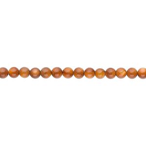 Bead, mother-of-pearl shell (dyed), dark amber yellow, 3mm round. Sold per 16-inch strand.