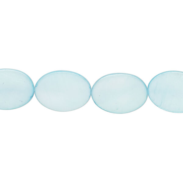 Mother-of-pearl shell 1pkg1, flat oval bead 15 inch sky blue 14x10mm image number 0