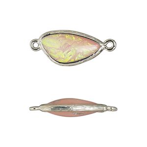 Link, Opalized Ice™, "opal" (resin) and imitation rhodium-finished brass, opaque light pink, 19.5x11mm double-sided wing. Sold per pkg of 4.