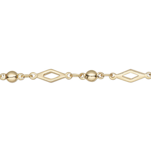 Chain, gold-finished brass, 4mm open diamond. Sold per pkg of 5 feet. image number 0