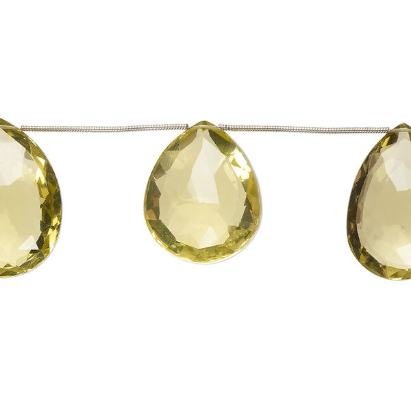 Lemon quartz 1pkg7, hand-cut top-drilled faceted puffed teardrop bead 28x20mm-31x25mm image number 0