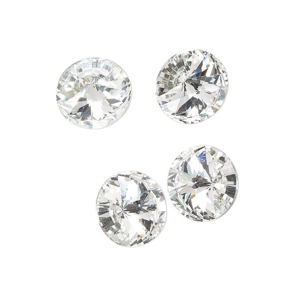 Chaton, crystal clear, foil back, 12mm faceted rivoli. Sold per pkg of 4. image number 0