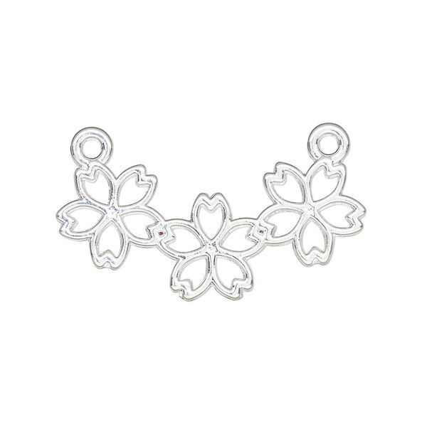 Component, resin frame, silver-finished "pewter" (zinc-based alloy), 32x16mm open 3-flower curve. Sold per pkg of 2. image number 0