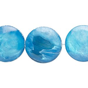 Mother-of-pearl shell 1pkg1, flat round bead 15 inch blue 17-18mm