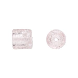 Cord end, glass, translucent pink with silver-colored foil, 11x11mm with confetti pattern, 5mm inside diameter. Sold per pkg of 2.