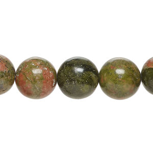 Unakite 1pkg1, round bead natural 15.5-16 inch 12mm