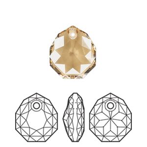Drop 1pk crystal golden shadow, Crystal Passions® 16x13.5mm pendant majestic 6436