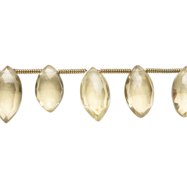 Lemon smoky quartz 1pkg20, hand-cut top-drilled faceted puffed marquise bead 9x6mm-14x8mm image number 0