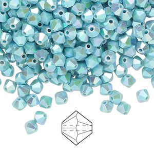 Bead 48pk turquoise AB 2X, Preciosa Czech crystal 4mm bicone