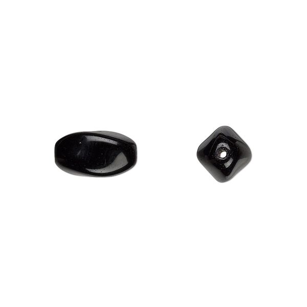 Bead, Czech pressed glass, jet, 12.5x8.5mm twisted oval. Sold per 15-1/2" to 16" strand, approximately 30 beads. image number 0