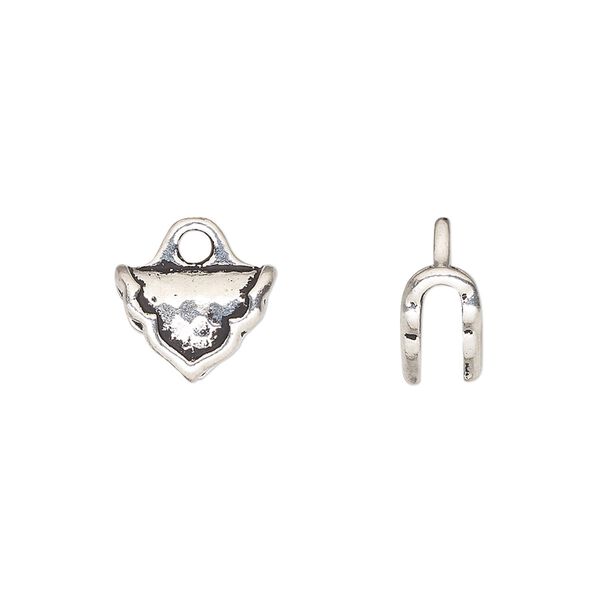 Crimp end, TierraCast®, antique silver-plated pewter (tin-based alloy), 12x8mm palace, 2.7mm inside diameter. Sold per pkg of 20. image number 0