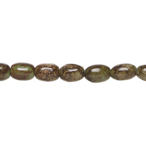 Magnesite 1pkg1, oval bead, 15 inch 7x5mm-8x6mm dark brown & green