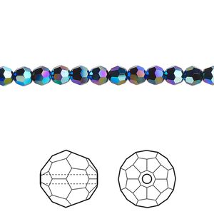 Bead 1pkg144 jet shimmer 2X, Crystal Passions&reg; 4mm round 5000