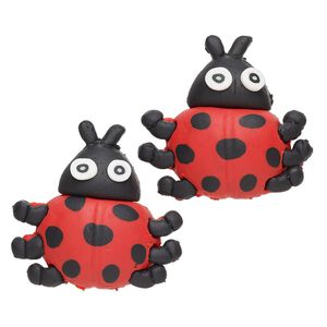 Magnet, polymer clay and plastic, red / black / white, 35x34mm ladybug. Sold per pkg of 2.