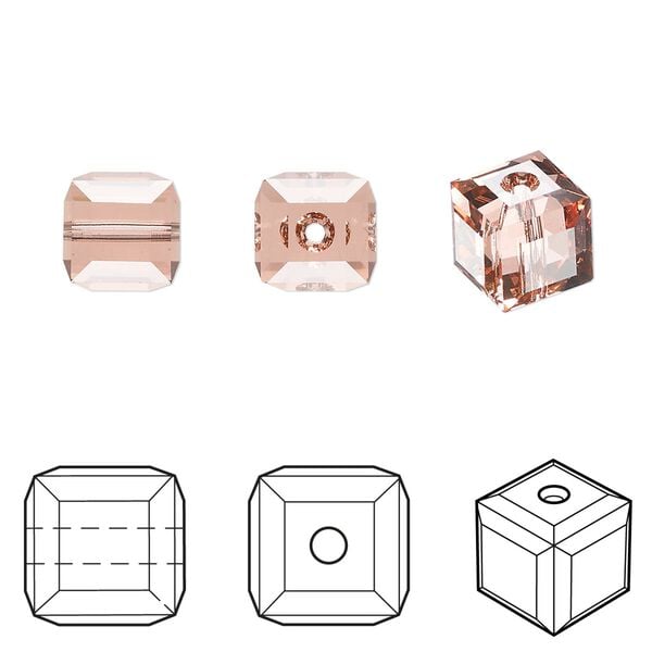 Bead 48pk rose peach, Crystal Passions® 8mm cube 5601 image number 0