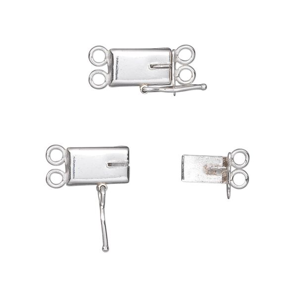 Clasp, 2-strand tab with safety, sterling silver, 10x6mm smooth rectangle. Sold individually. image number 0