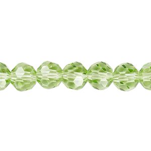 Bead 1pk 32 facets transparent lime green, Celestial Crystal® 8mm round 15.5-16 inch