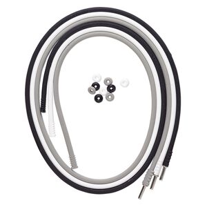 Necklace cord, silicone and stainless steel, black / white / grey, 3mm round, 20 inches with pop-style clasp. Sold per pkg of 3.