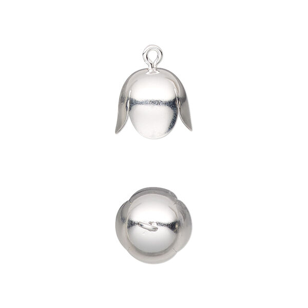 Cord end, glue-in, silver-plated brass, 10x9.5mm with loop. Sold per pkg of 100. image number 0