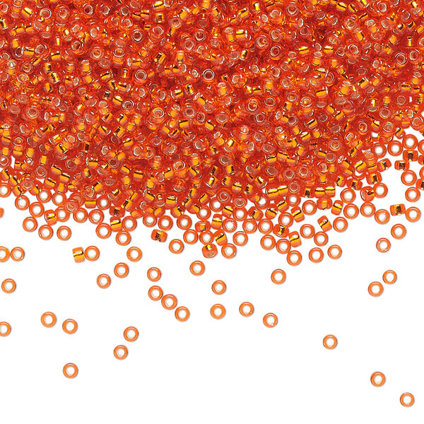Seed bead, Miyuki, glass, pkg/35g, #15 rocaille, transparent silver-lined tangerine (RR-9). image number 0