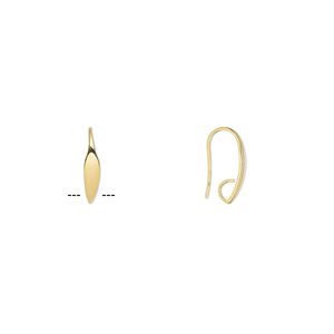 Ear wire fishhook 1pkg10 gold-plated, 19.5mm leaf / hidden open loop, 19 gauge brass 5 pair