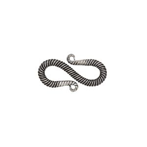 Clasp S-hook 1pkg1 sterling silver, 21x11mm, antiqued 1-strand