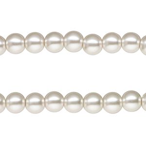 Bead, glass pearl, silver-white, 6mm round. Sold per pkg of pkg of (2) 15-1/2" to 16" strands.