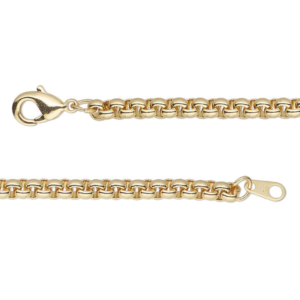 Chain, gold-finished brass, 3.5mm rolo, 16 inches with lobster claw clasp. Sold individually. image number 0