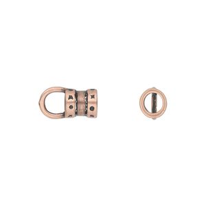 Crimp end, JBB Findings, antique copper-plated pewter (tin-based alloy), 7x6mm tube with loop, 4mm inside diameter. Sold per pkg of 2.