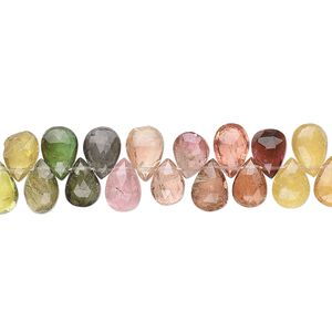 Multi-tourmaline 1pkg1, hand-cut top-drilled faceted puffed teardrop bead natural 8 inch 6x4mm-8x6mm