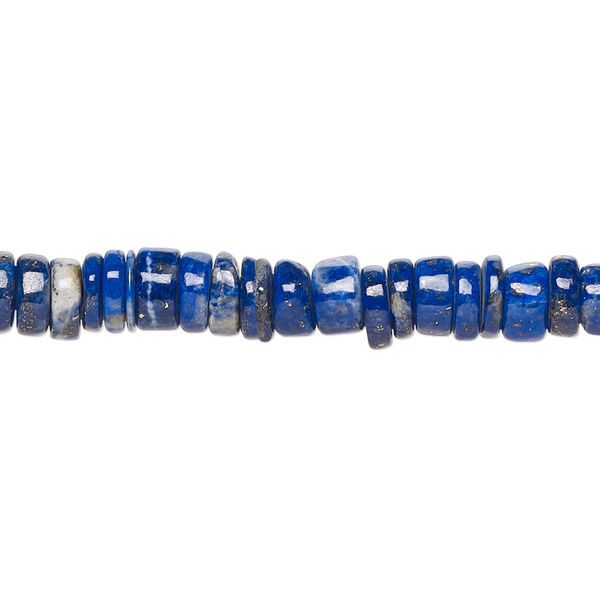 Bead, lapis lazuli (natural), 5x1mm-6x4mm hand-cut heishi with 0.4-1.4mm hole, B grade, Mohs hardness 5 to 6. Sold per 15-1/2" to 16" strand. image number 0