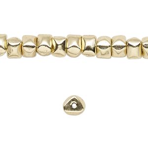 Bead, brass-finished "pewter" (zinc-based alloy), 7x4mm nugget. Sold per 8-inch strand.