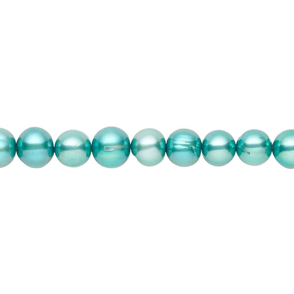 Pearl, cultured freshwater pearl (dyed), pkg/15-1/2 to 16 inches, 5-6mm potato, C- grade, teal. image number 0