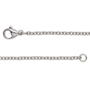 Chain, stainless steel, 2.2mm cable, 18 inches with lobster claw clasp. Sold individually.