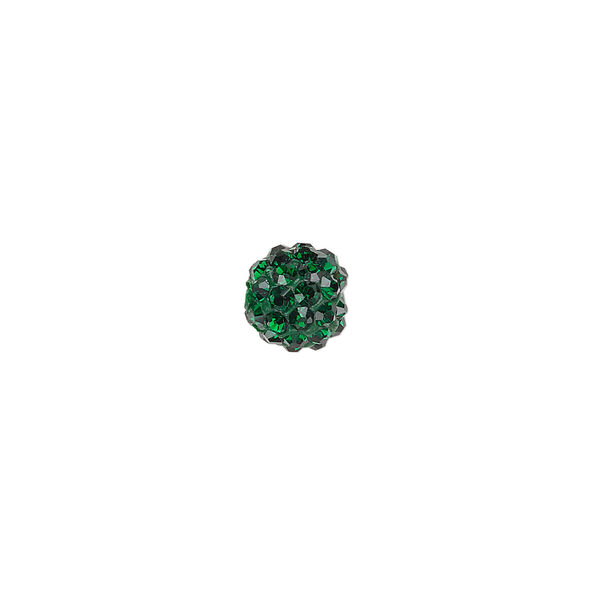Bead, glass rhinestone / epoxy / resin, dark green, 8mm round. Sold individually. image number 0