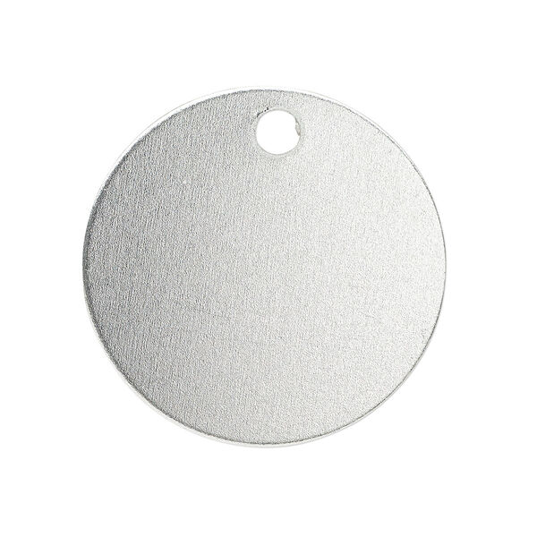 Drop, anodized aluminum, silver, 25.5mm double-sided flat round blank with 3mm hole, 20 gauge. Sold per pkg of 10. image number 0