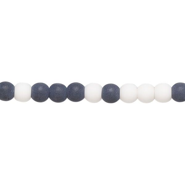 Bead, porcelain, opaque matte black and white, 4mm round. Sold per 15-1/2" to 16" strand, approximately 90 to 100 beads. image number 0