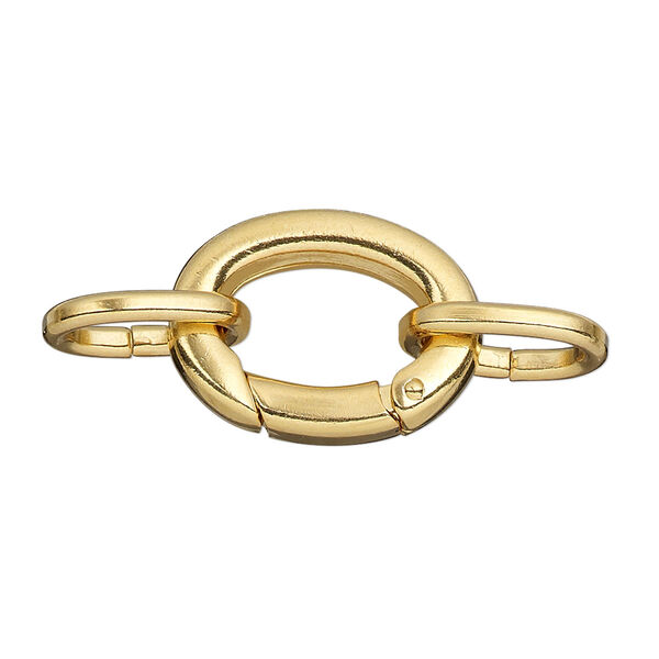 Clasp, self-closing hook, gold-plated brass, 20x16mm with (2) 14x10mm oval jump rings. Sold per pkg of 2. image number 0